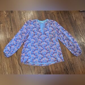 A.L.C. Bahamian Feminine Long Sleeve Blue and Red Floral Blouse Size 6 Small